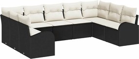 vidaXL Kanapé Szett párnával 9 pcs Fekete Poly Rattan