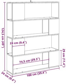 antik fa színű térelválasztó könyvszekrény 100x24x124,5 cm