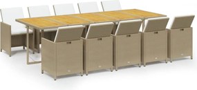 vidaXL 11 részes bézs polyrattan kerti étkezőgarnitúra párnákkal