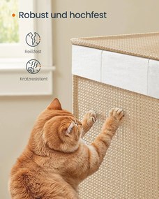 Szennyeskosár 2 rekesszel, 100 literes fedeles ruháskosár natúr bézs és matt fehér színben