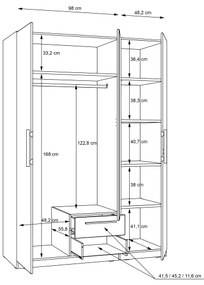MARO gardróbszekrény tükörrel, 150x213 cm, artisan tölgy