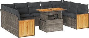 vidaXL 10 részes szürke polyrattan akácfa kerti ülőgarnitúra párnákkal