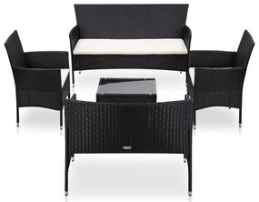 vidaXL 5 részes fekete polyrattan kerti bútorszett párnákkal