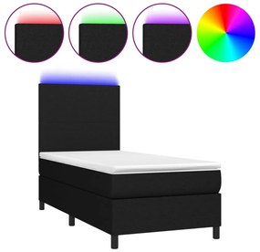 fekete szövet rugós és LED-es ágy matraccal 90x200 cm