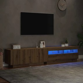 kézműves tölgy szerelt fa TV-szekrény LED-ekkel 200x35x40 cm