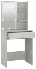 Betonszürke fésülködőasztal LED-del 60x40x140 cm