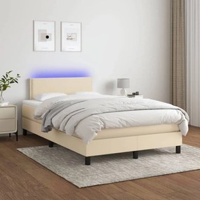 Krémszínű szövet rugós és LED-es ágy matraccal 120 x 200 cm