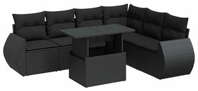 7 részes fekete polyrattan kerti ülőgarnitúra párnával