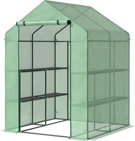 Outsunny 8 Polcos Kertészeti Üvegház Zöld Acél PE Műanyag Ajtóval 143 x 138 x 190 cm | Aosom