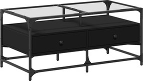 vidaXL fekete acél dohányzóasztal üveglappal 98,5 x 50 x 45 cm