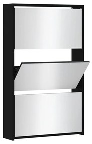 fekete 3 szintes cipőszekrény tükörrel 63 x 17 x 102,5 cm