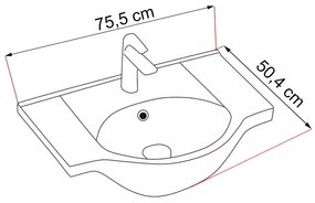 Bianca Plus 75 komplett fürdőszobabútor, magasfényű fehér színben, jobbos nyitási irány
