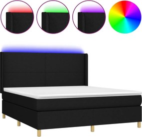 vidaXL fekete szövet rugós és LED-es ágy matraccal 160x200 cm