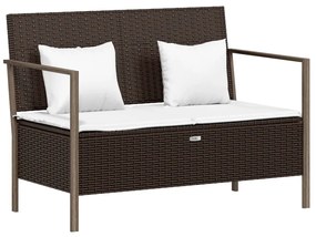 2 személyes barna polyrattan kerti kanapé párnával