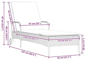 fekete polyrattan napozóágy kerekekkel és párnával