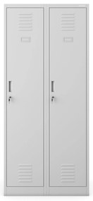 Pléh öltözőszekrény talpazaton, kétmodulos, polccal és köztes fallal KACPER, 800 x 1800 x 500 mm, szürke