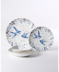 24 darabos porcelán étkészlet, fehér/kék