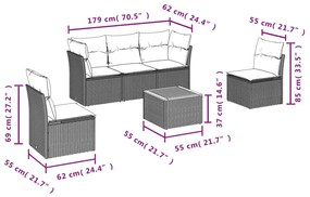 6 részes fekete polyrattan kerti ülőgarnitúra párnákkal