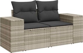 vidaXL 2 személyes világosszürke polyrattan kerti kanapé párnával