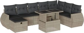 vidaXL 9 részes világosszürke polyrattan kerti ülőgarnitúra párnával