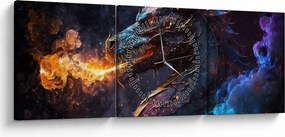 Kép - Lángokat köpködő sárkány (órával) (90x30 cm)