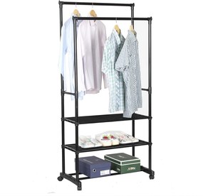 Kétsoros akasztó polcokkal, fekete, TIRUS