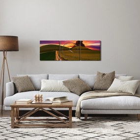 Mező és a színes ég képe (órával) (90x30 cm)