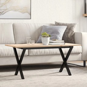 Tömör fenyőfa és acél dohányzóasztal X-vázzal 100x50x45 cm