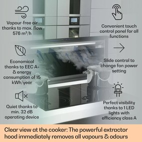 Klarstein Royal Flush Eco, páraelszívó, 90 cm, 576 m³/ó, A+