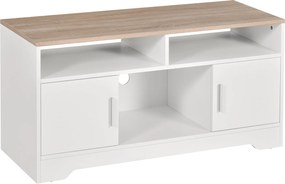 HOMCOM TV Szekrény TV Állvány Nappaliba Nagy Tárolóhellyel Nyitott Polcokkal Kábelkezelés Klasszikus Design 105x40x52 cm Fehér | Aosom