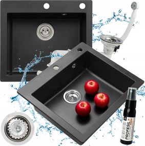 Egymedencés gránit mosogató Fekete 57x50 Annie 60 Szifon szett