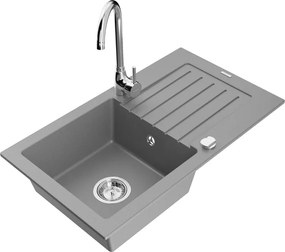 Mexen Pablo egymedencés gránit mosogató csepegtetővel és Telma konyhai csappal, szürke - 6510-71-670200-00