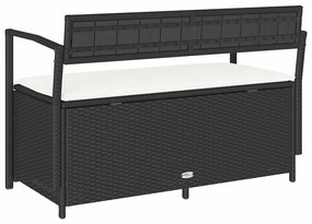 fekete polyrattan kerti tároló pad párnával