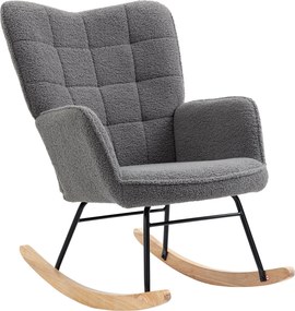 HOMCOM hintaszék – párnázott fotel berber plüss kárpittal, fából készült hintalécekkel, ergonomikus háttámla és karfák, nappaliba és hálóba, teherbírá