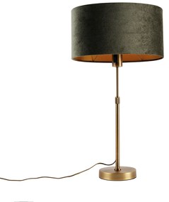 Bronz asztali lámpa ovális, zöld bársonyernyővel, 35 cm - Parte