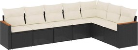vidaXL 7 részes fekete polyrattan kerti ülőgarnitúra párnával