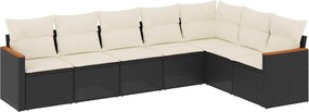 vidaXL 7 részes fekete polyrattan kerti ülőgarnitúra párnával