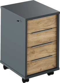 Irodai konténer zárral, grafit/tölgyfa artisan, RIOMA NEW TYP 30