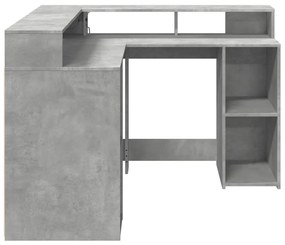 betonszürke szerelt fa íróasztal LED-világítással 130x130x91 cm
