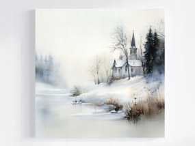Vászonkép Canvas Tájkép Tél Hó Jég Fagy Folyó Templom 80x80