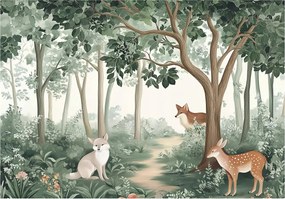 Erdő fotótapéta rókával és szarvassal skandináv gyerekszobába boho +ragasztó