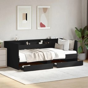 fekete kanapéágy fiókkal matrac nélkül 100x200 cm