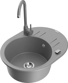 Mexen Kevin egymedencés gránit mosogató csepegtetővel és Telma konyhai csappal, szürke - 6517-71-670200-71