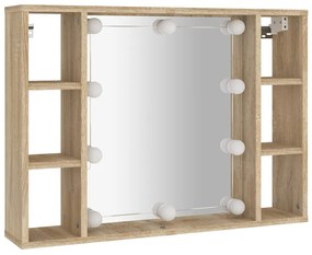 sonoma tölgy tükrös szekrény LED-ekkel 76 x 15 x 55 cm