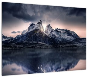 Tó és hegy képe (üvegen) (70x50 cm)
