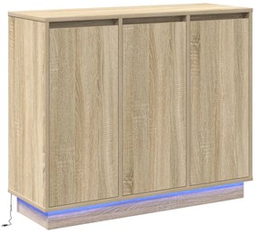 LED-es oldalszekrény, Sonoma tölgy, 90x32x75 cm, ragasztott fa