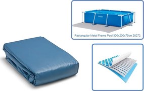 Medence belső fólia, Intex Rectangular Frame, 300 x 200 x 75 cm, kék, téglalap alakú, 3 rétegű PVC, leeresztő szeleppel, szűrő csatlakozással (10944)