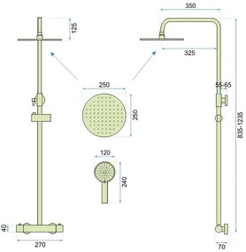 Rea Vincent, zuhanygarnitúra termosztatikus csapteleppel és esőfejjel 25 cm, fekete matt, REA-P6600