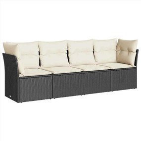 vidaXL 4 részes fekete polyrattan kerti ülőgarnitúra párnákkal