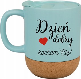 Kék Bögre Fedéllel És Parafa Aljjal Ajándék Jó Reggelt